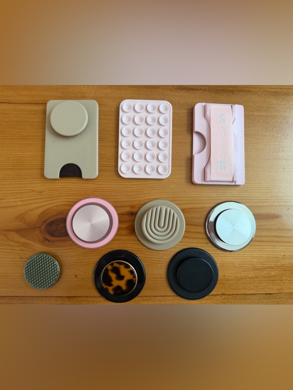 Assorted Phone Grips and Card Holders - Pink, Beige, Black, Tortoiseshell